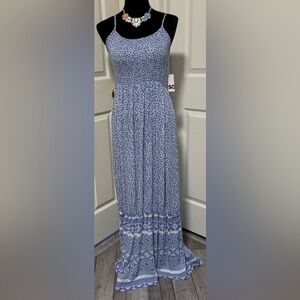 NWT SO Smocked Bodice Tiered Maxi Babydoll Dress